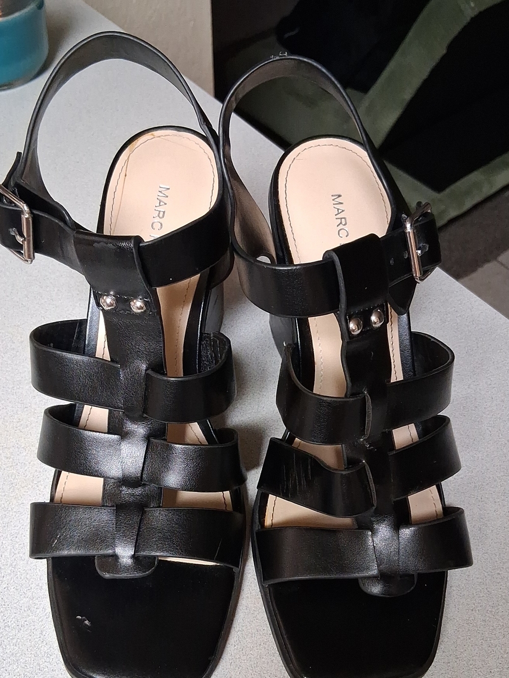 New Womens Marc Fisher Black Rylee Strappy Leather Slingback Sandals 9M